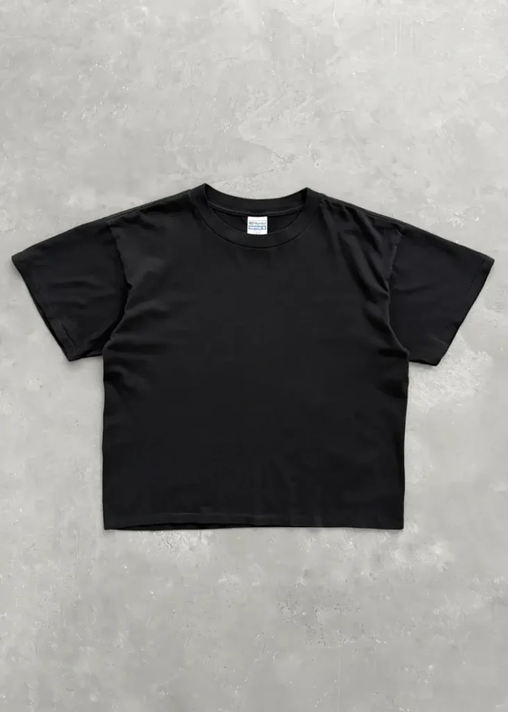 Stonewashed black blank t-shirt front view Akimbo The 1999 Tee