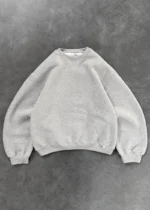 Akimbo Crewneck Heather Grey front view with classic crewneck design