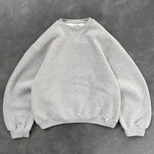 Akimbo Crewneck Heather Grey front view with classic crewneck design