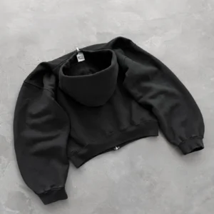 Akimbo Club Zip Up Black back view showing a classic black hoodie design and relaxed silhouette