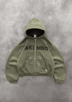 Studded Training Zip-Up Hoodie - OD Green front view with full zip closure
