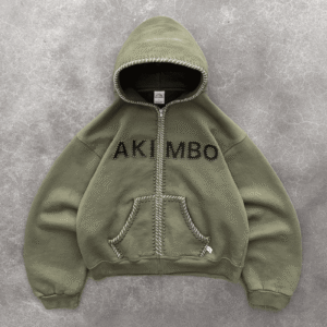 Studded Training Zip-Up Hoodie - OD Green front view with full zip closure