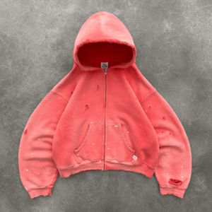 WATCH-PEEKER zip up hoodie in sun faded red front view