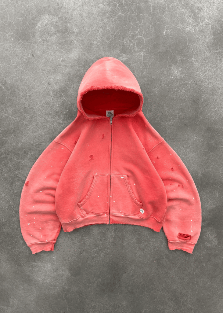 WATCH-PEEKER zip up hoodie in sun faded red front view