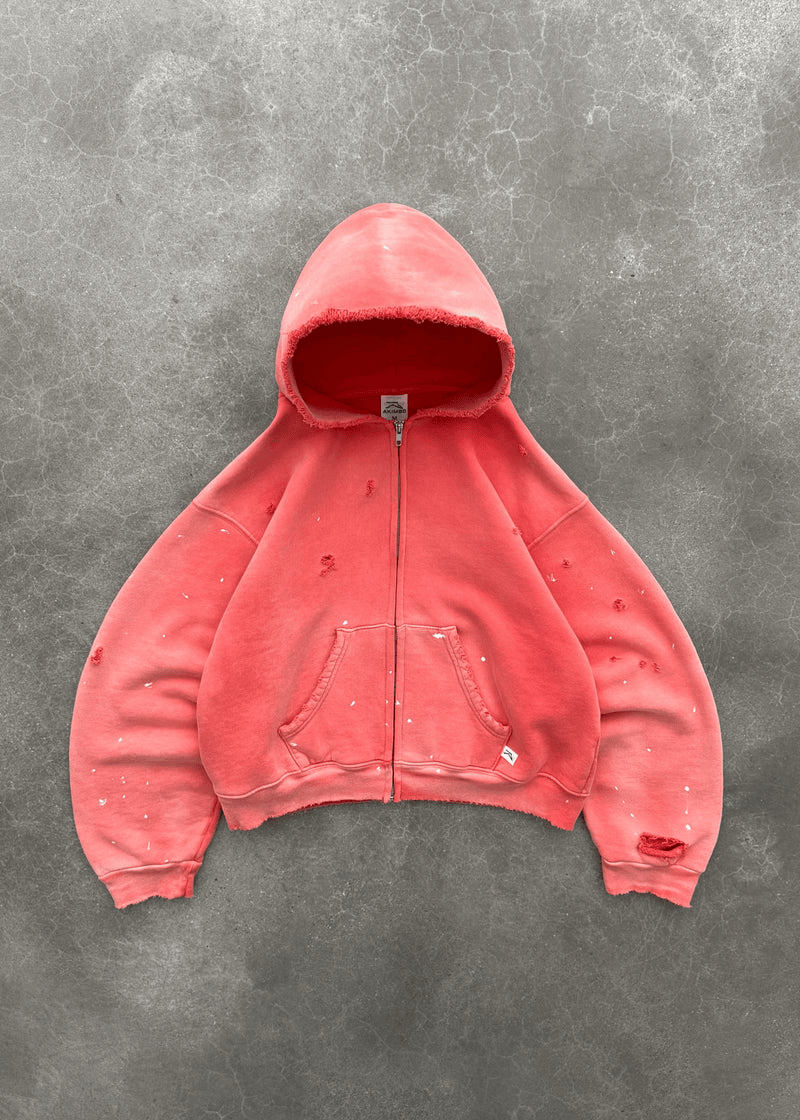 WATCH-PEEKER ZIP UP HOODIE - SUN FADED RED Front WATCH-PEEKER zip up hoodie in sun faded red front view