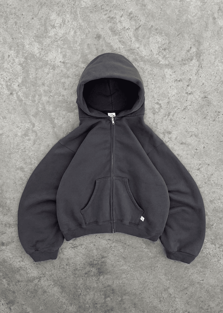 Akimbo ZIP-UP HOODIE Charcoal cotton zip-up hoodie