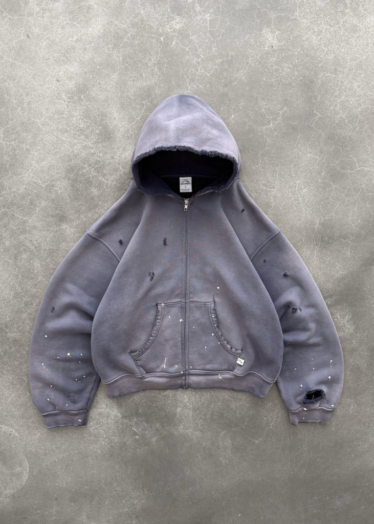 Akimbo Watch-Peeker Zip Up Hoodie - Sun Faded Eggplant front view