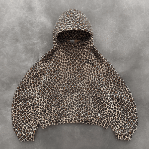 Akimbo Range Hoodie - Leopard front view showing hood and chest design