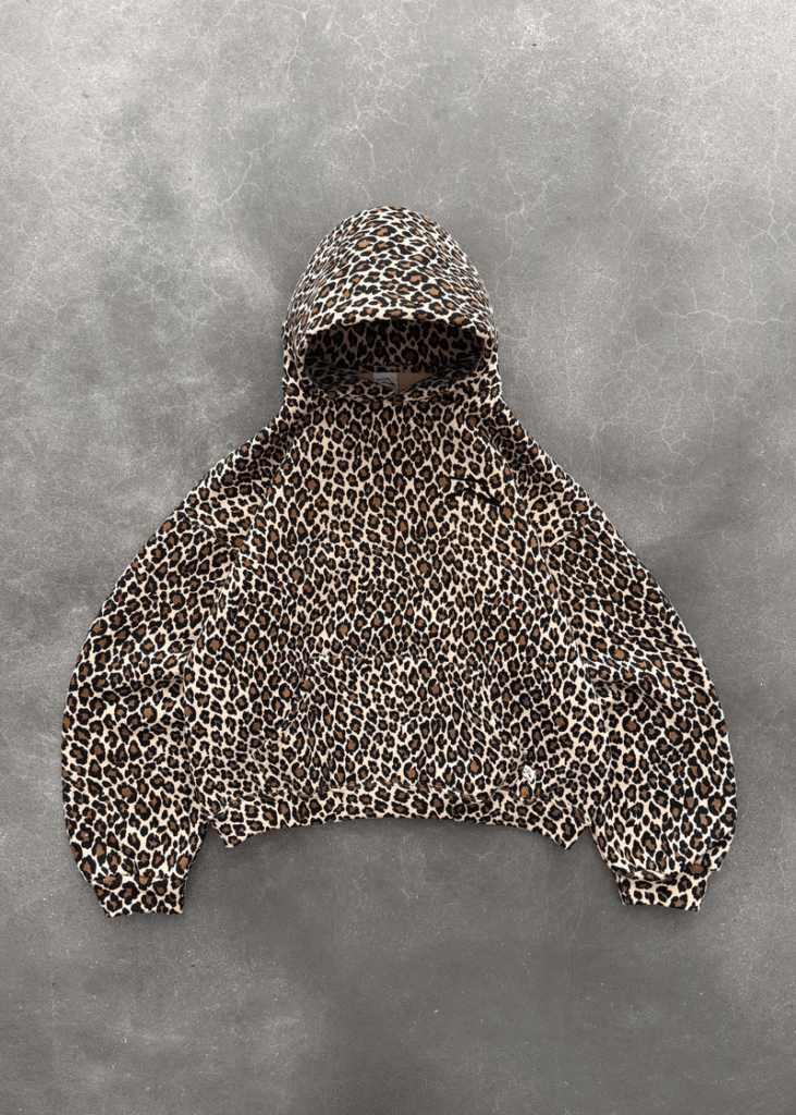 Akimbo Range Hoodie - Leopard front view showing hood and chest design