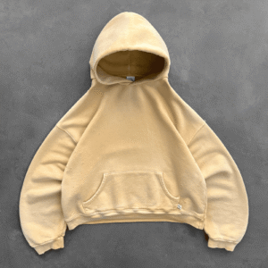 Akimbo Hoodie- Sun Faded Yellow front view showing hood and chest area