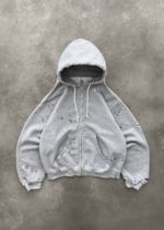 Akimbo Hoodie Watch-Peeker Zip-Up - Heather Grey front view