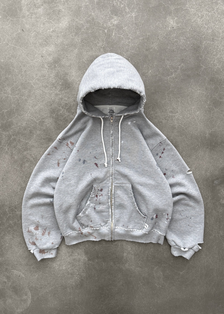 Akimbo Hoodie Watch-Peeker Zip-Up - Heather Grey front view