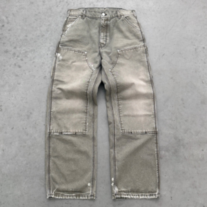 Canvas Double Knees Faded Olive front view workwear pants