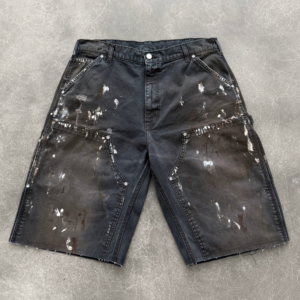 AKIMBO PAINTER CANVAS DOUBLE KNEE SHORT - FADED BLACK front view