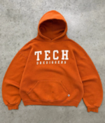 Akimbo Faded Orange Tech Russell Hoodie-1990s front view