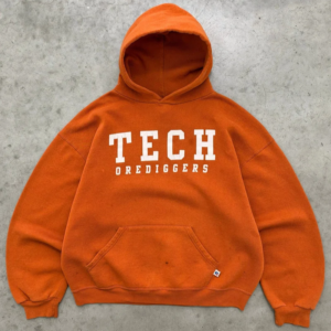 Akimbo Faded Orange Tech Russell Hoodie-1990s front view