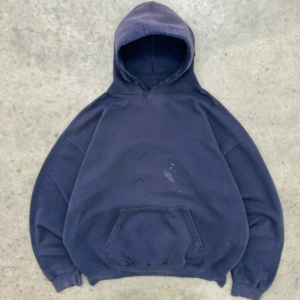 Akimbo Distressed Sun Faded Navy Hoodie-1990s front view