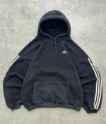 Akimbo Faded Black Adidas 3 Stripe Heavyweight Hoodie-1990s front view