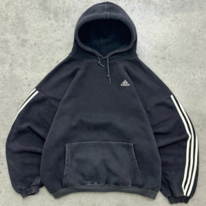 Akimbo Faded Black Adidas 3 Stripe Heavyweight Hoodie-1990s front view