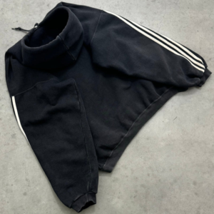 Akimbo Faded Black Adidas 3 Stripe Heavyweight Hoodie-1990s back view