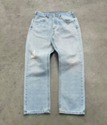 Akimbo Distressed Faded Light Blue Carhartt Jeans-1990s front view