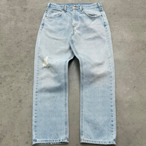 Akimbo Distressed Faded Light Blue Carhartt Jeans-1990s front view