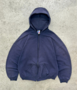 Akimbo Sun Faded Navy Zip Up Russell Hoodie-1990s front view