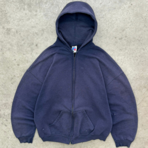 Akimbo Sun Faded Navy Zip Up Russell Hoodie-1990s front view