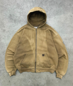 Akimbo Sun Faded Olive Distressed Zip Up Hoodie-2000s front view