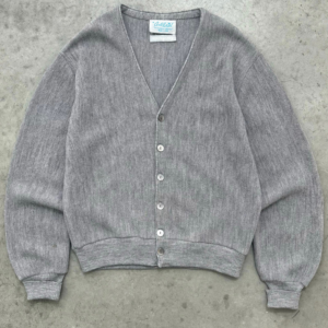 Akimbo Faded Heather Grey Virgin Wool Cardigan-1970s front view