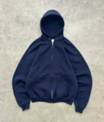Akimbo Faded Navy Blue Zip Up Hoodie-1990s front view