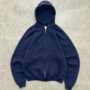 Akimbo Faded Navy Blue Zip Up Hoodie-1990s front view
