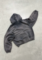 AKIMBO "WATCH-PEEKER" Distressed Zip Up Hoodie Sun Faded Black back