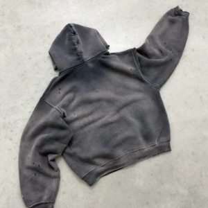 AKIMBO "WATCH-PEEKER" Distressed Zip Up Hoodie Sun Faded Black back