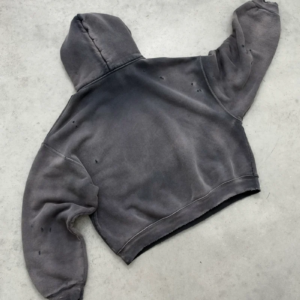 AKIMBO WATCH-PEEKER Distressed Hoodie Sun Faded Black back view